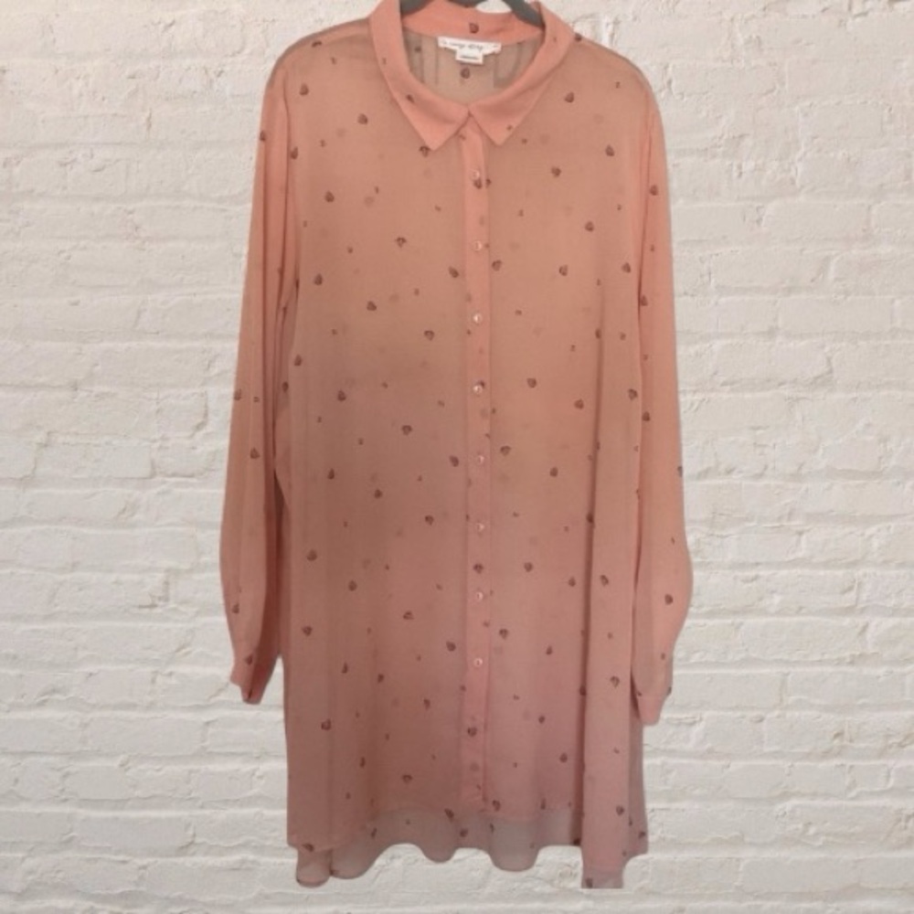 In every story peachy pink sheer chiffon floral print tunic Blouse 3 X